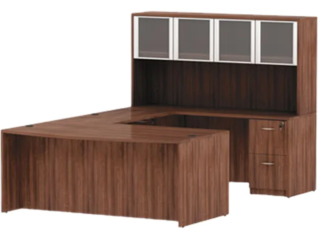 Alera Alera VA354824WA Valencia Reversible Return Bridge Shell 47.25" x 23.63" Modern Walnut office furniture — product photo