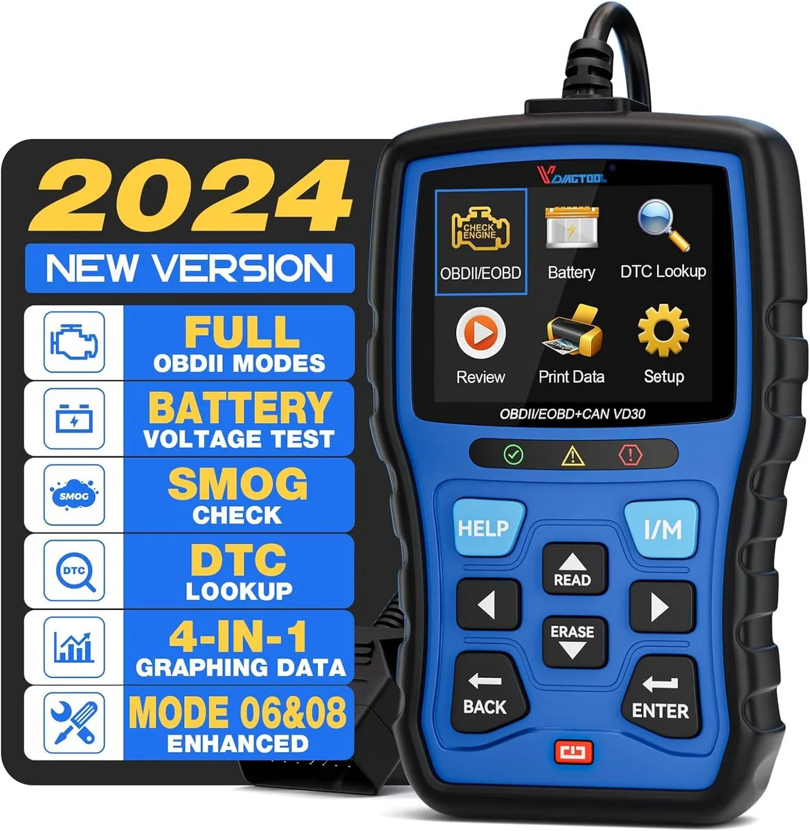 Handheld OBD2 scanner with colour screen and cable