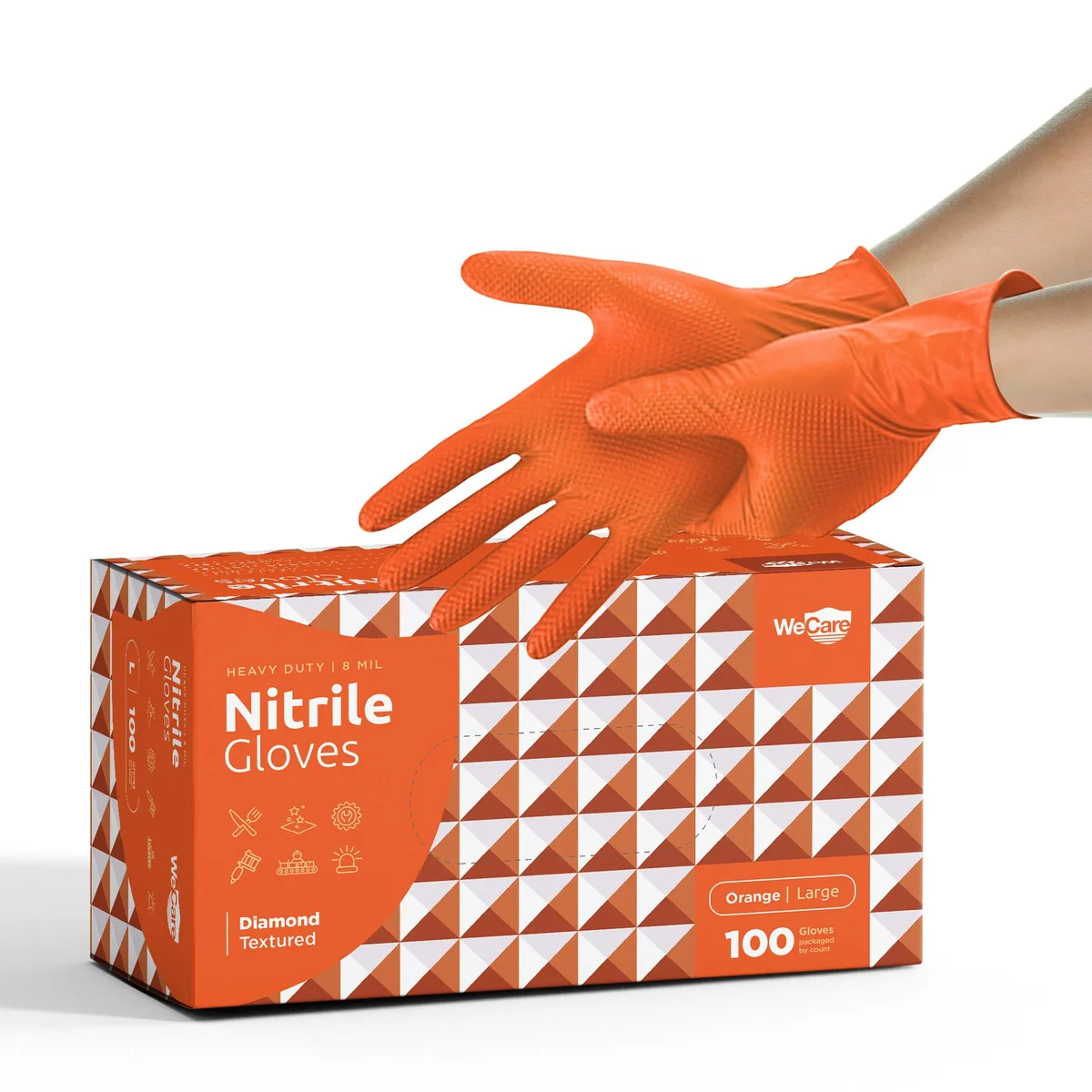 WeCare WeCare Diamond Texture Gloves Orange Large 100 Count — product photo