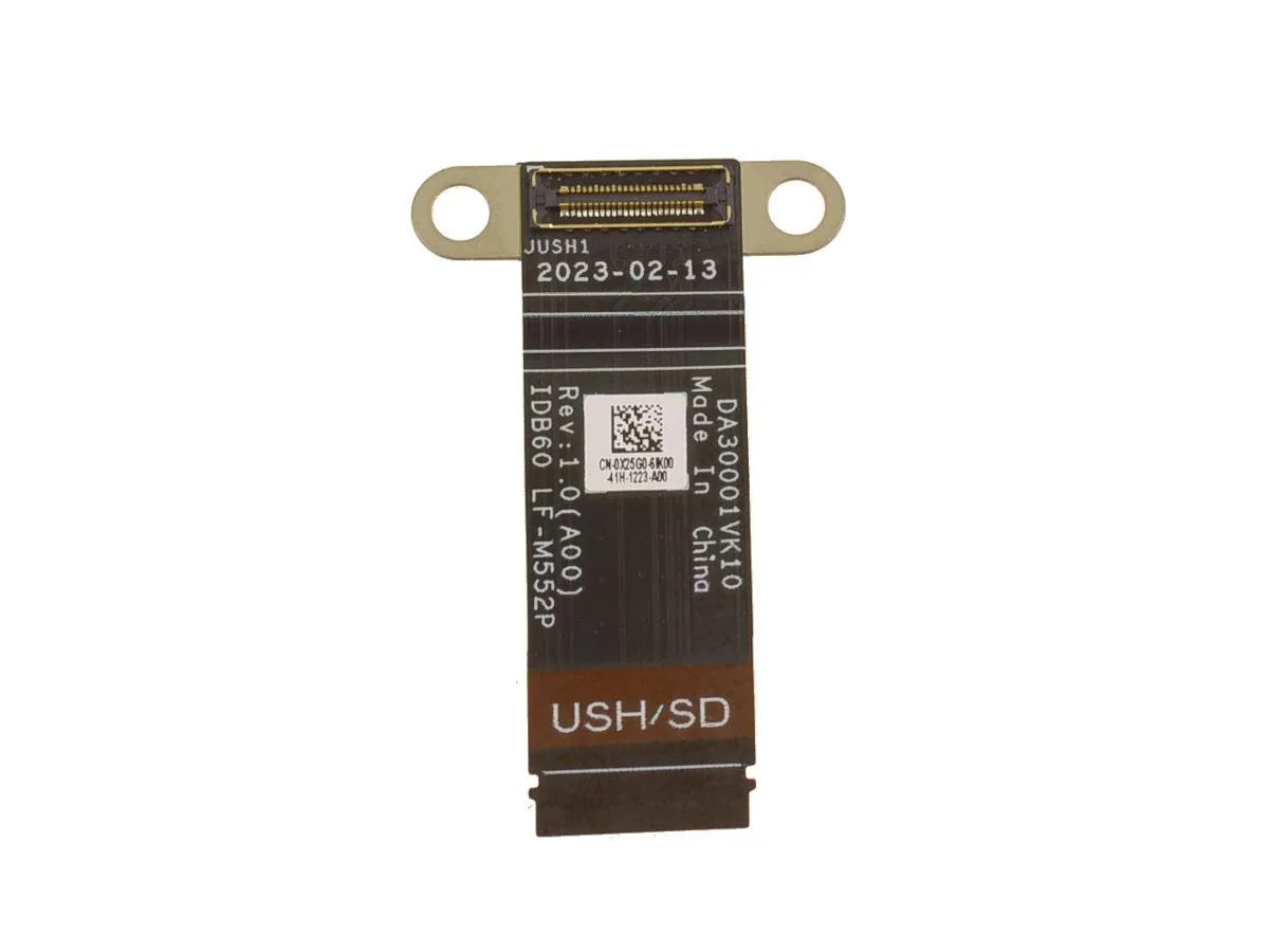 Flat beige ribbon cable with folded sections and gold connectors
