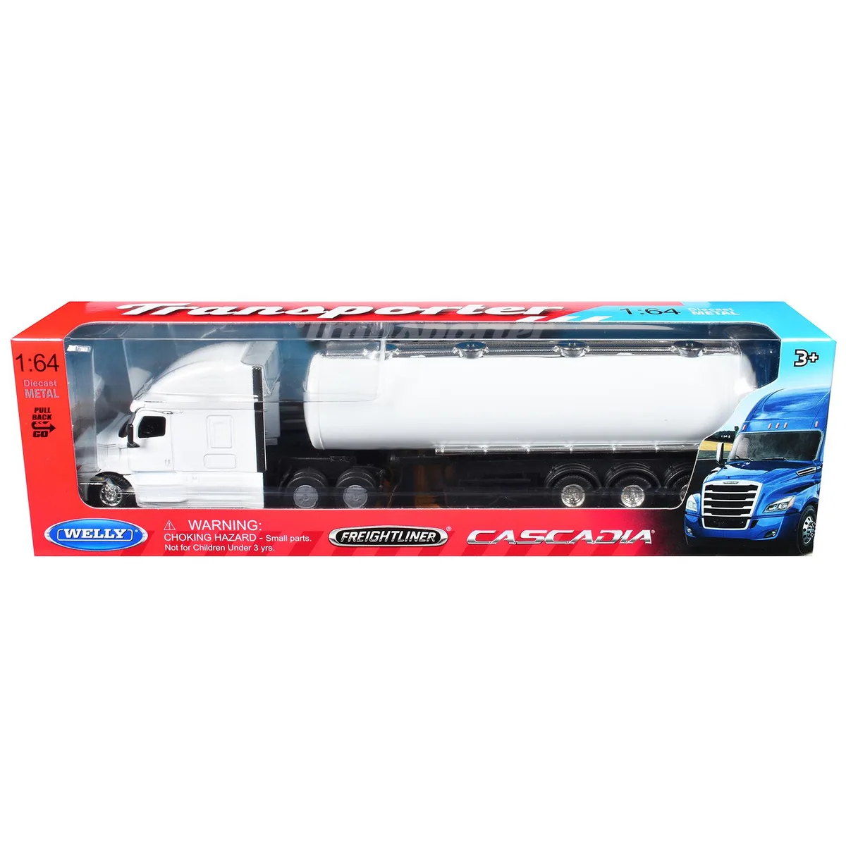Welly Diecast Welly Diecast Freightliner Cascadia Oil Tanker Plain White Transporter 1/64 Hobby Collectible — product photo