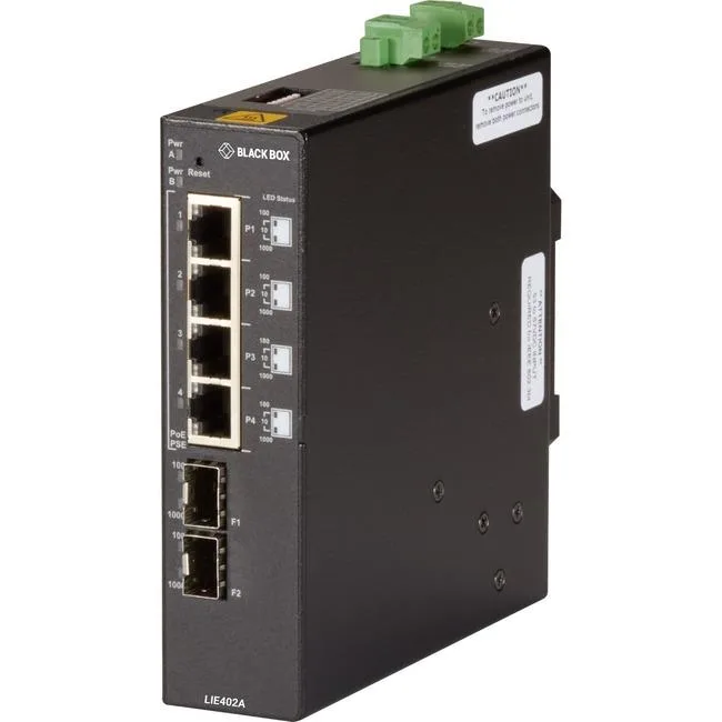 Black Box Corporation Black Box LIE402A 4-port PoE++ DIN-rail network switch — product photo