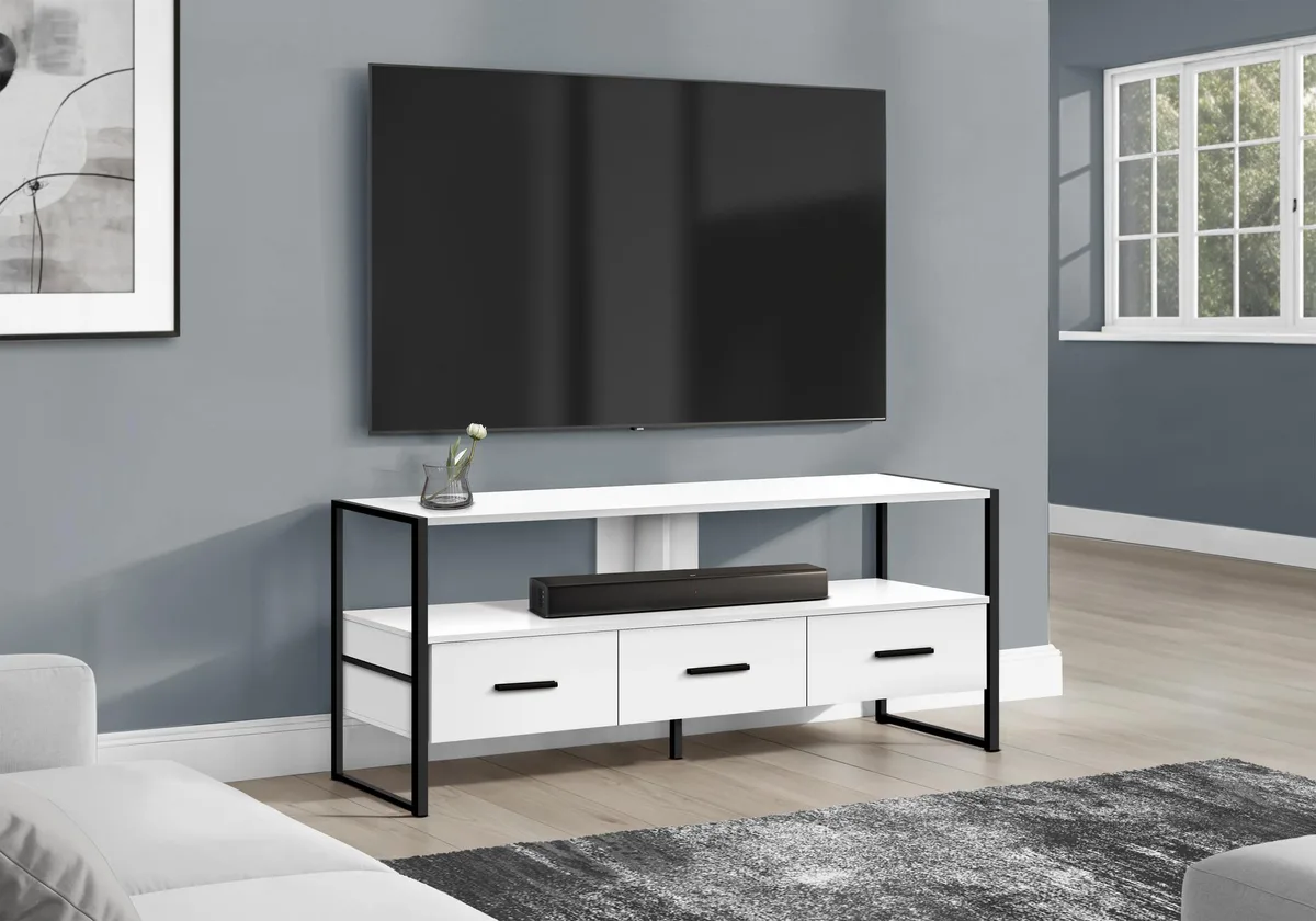 tuphen tuphen 48 Inch TV Stand White Laminate Black Metal 49.25 x 15.75 x 20 inches — product photo