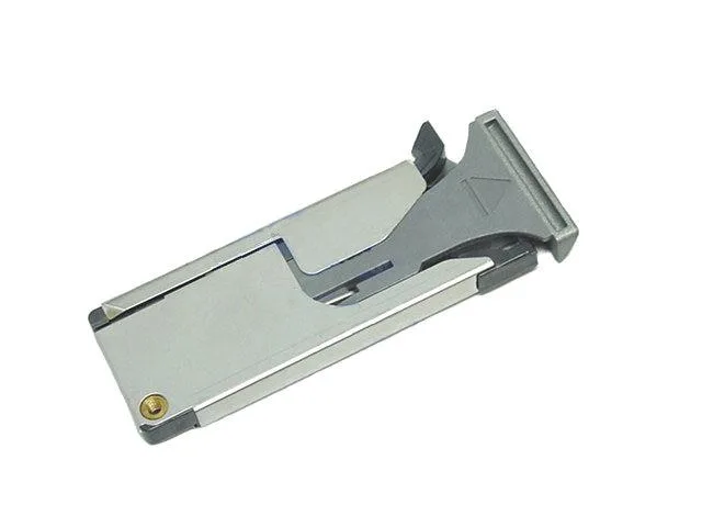 Small black plastic latch with curved release tab