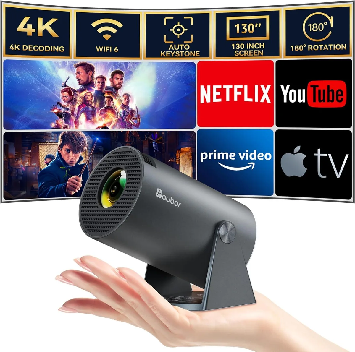 BFKK BFKK Mini Business Projector Android TV 11.0 1080P 1200 cd/m2 180° Rotatable 530g — product photo
