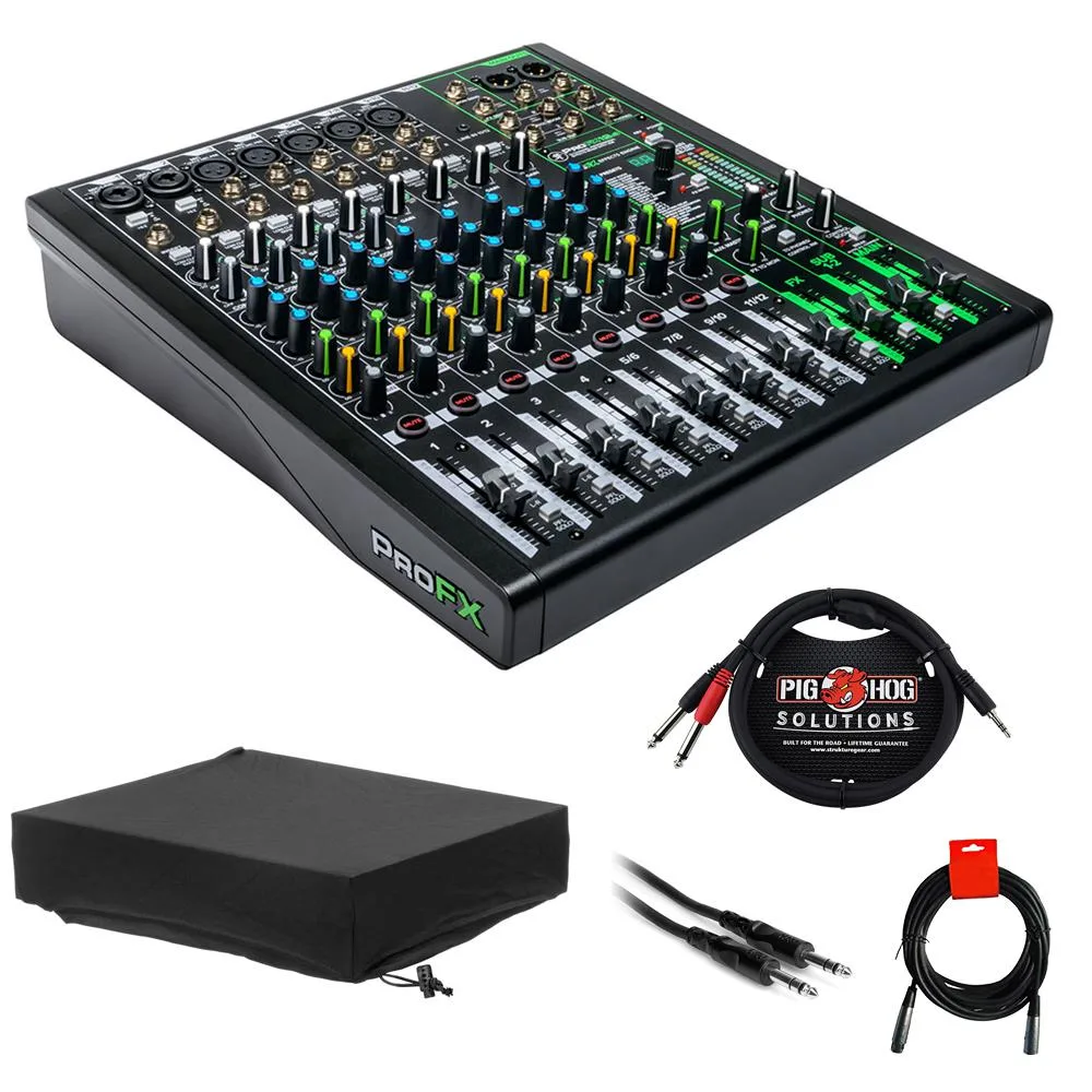 Mackie Mackie ProFX12v3 12-Channel Mixer Bundle with Gator GMC-2222 Cover, 10ft Breakout, 5ft Phone &amp; XLR Cables — product photo