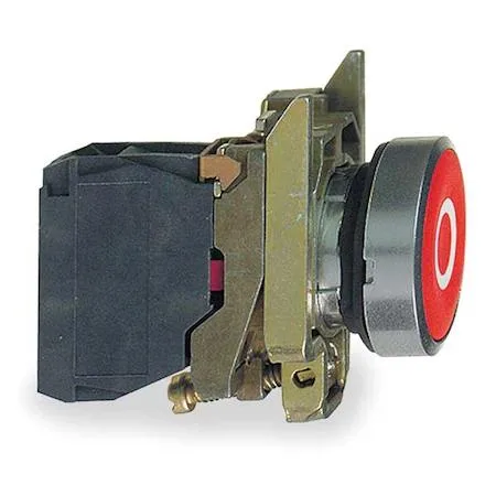 Red flush push button with chrome metal bezel, 22 mm