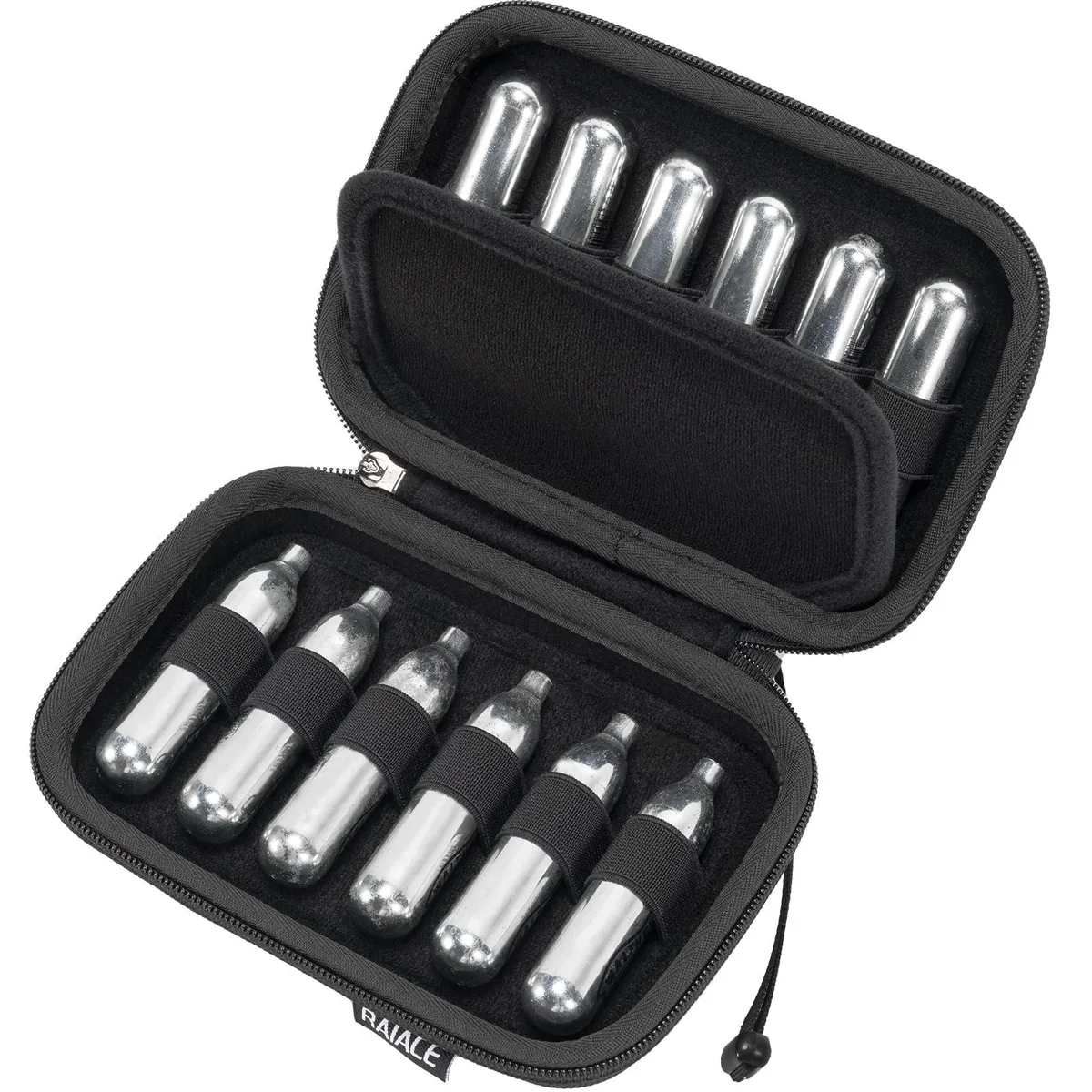 Black hard-shell EVA travel case with 12 elastic slots, hand strap and 360 zipper