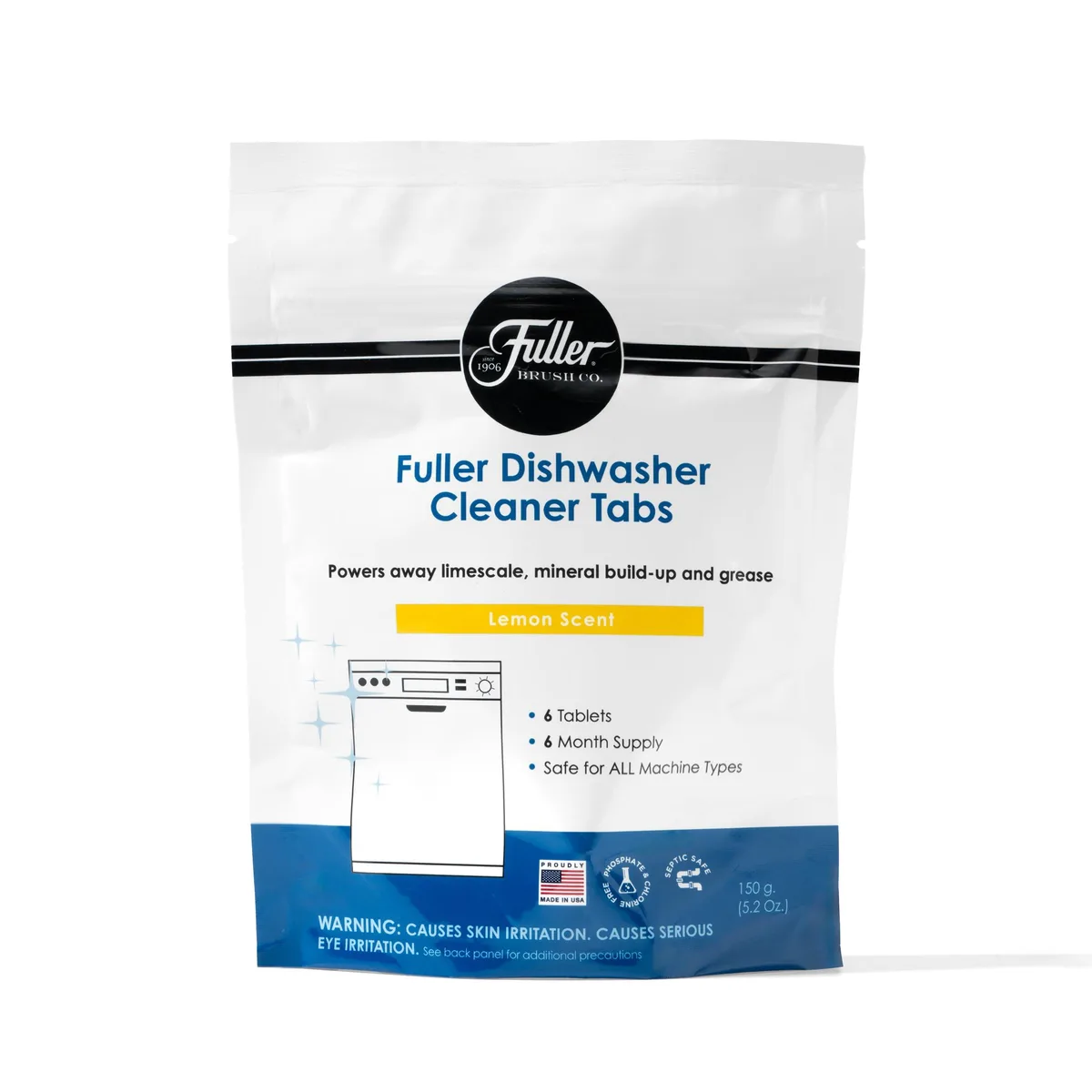 Pack of six yellow lemon-scented dishwasher cleaner tablets