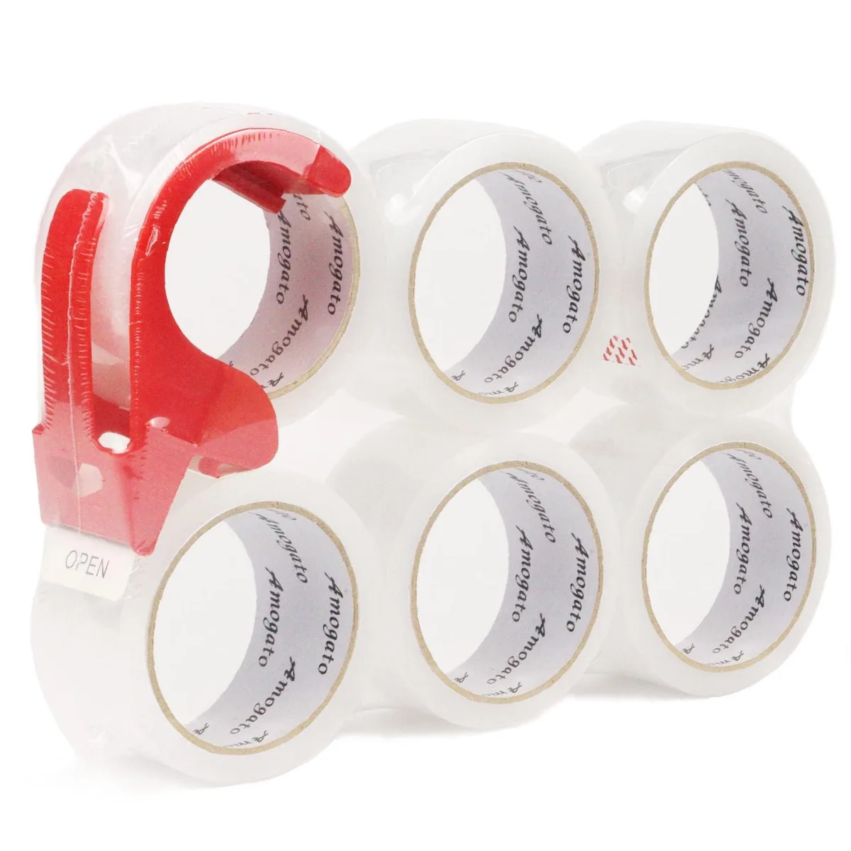  AMOGATO W-OPP100m Packing Tape 6 Rolls 110 Yards with Dispenser — product photo