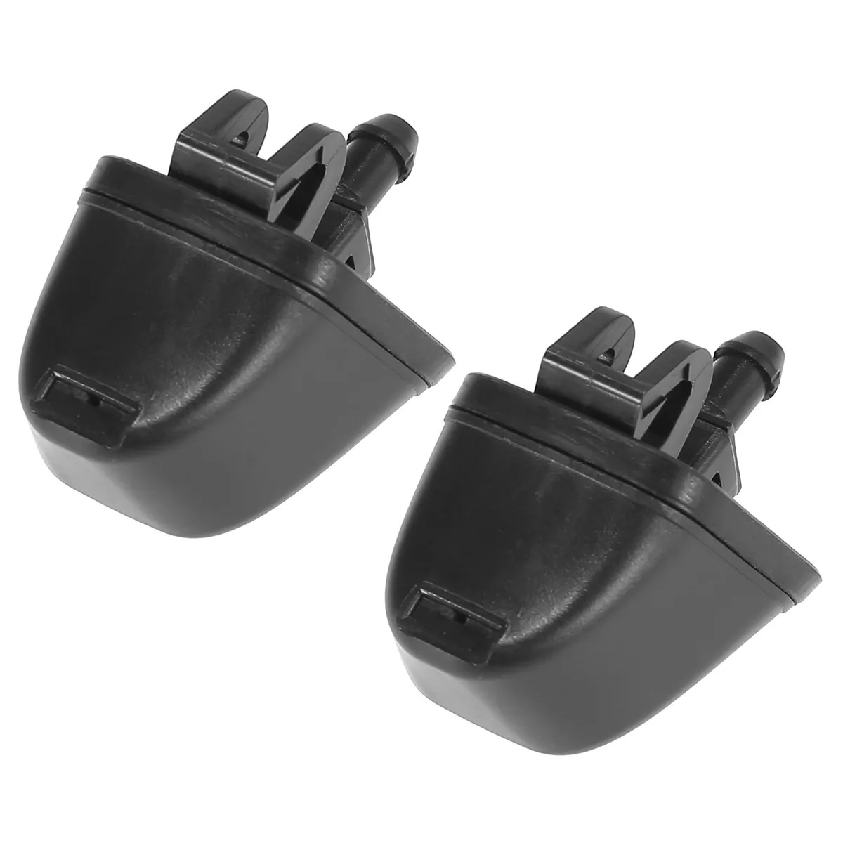Two black plastic windshield washer nozzles side by side