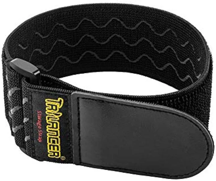 Eight elastic cinch straps, two inches wide, eighteen inches long, black with anti-slip rubber strips and buckle fasteners