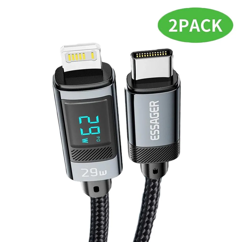 ESTONE ESTONE Essager HC29W 29W USB-C to Lightning Cable 6.6ft 2-Pack Black — product photo