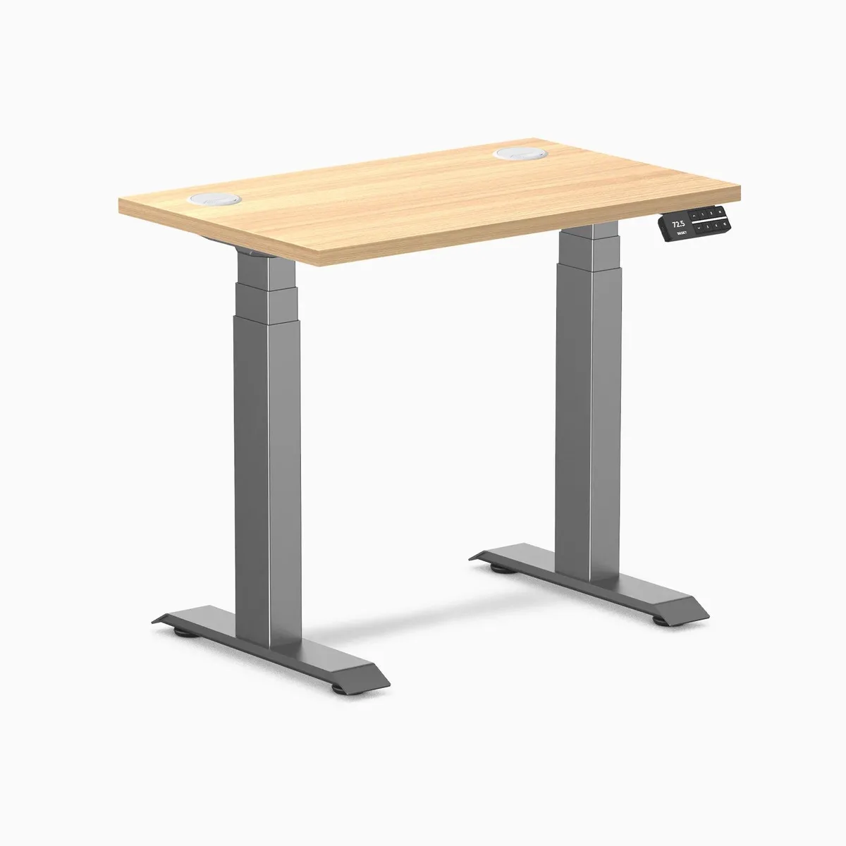 Desky Desky Dual Mini Sit Stand Desk Sublime Teak 32 x 20 in with Grommets Space Gray — product photo