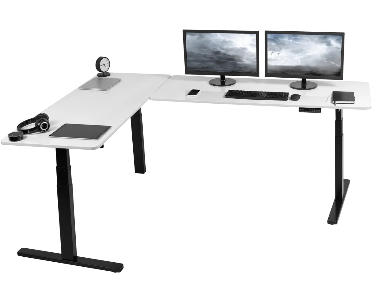VIVO VIVO Electric Corner Desk 83" x 60" Dry Erase Whiteboard Top Black Frame — product photo