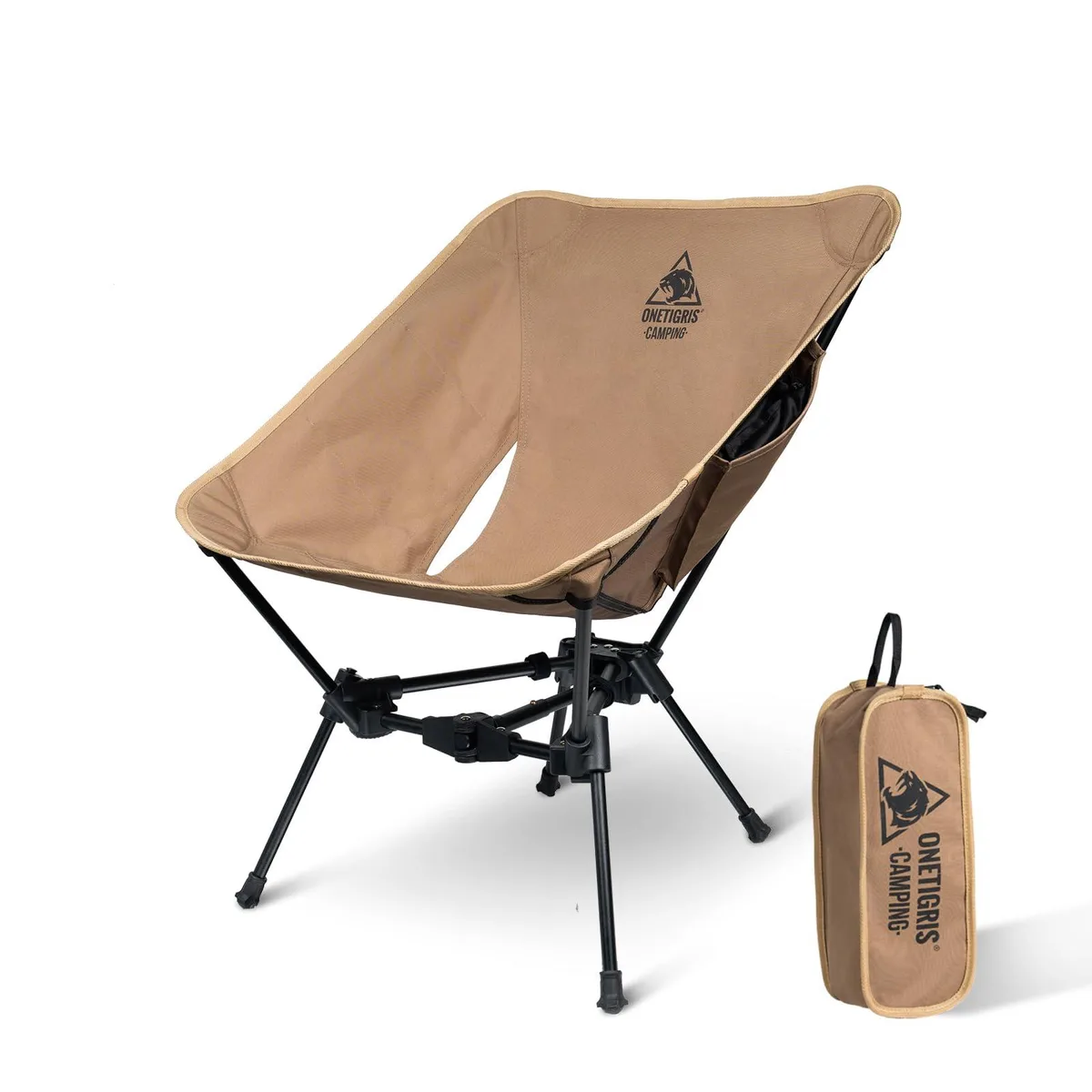 Lightweight folding camp chair in camouflage polyester with aluminum frame