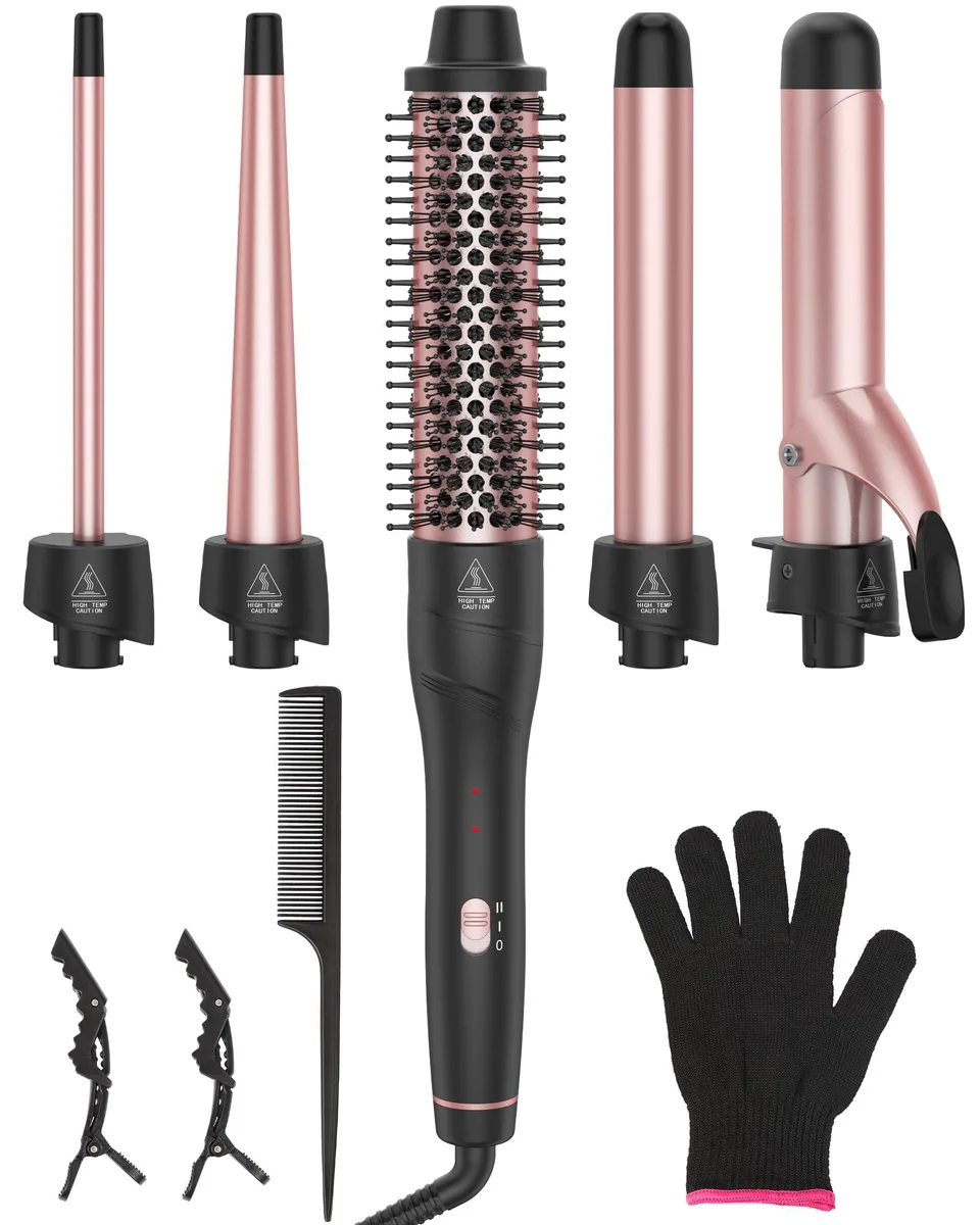  ANIEKIN 5-in-1 Curling Iron Set Rose Gold 0.39–1.25 in Barrels 30-sec Heat Dual Voltage 100–240 V — product photo