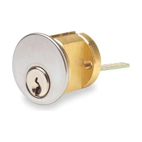 Brass mortise cylinder with satin chrome finish and turn knob