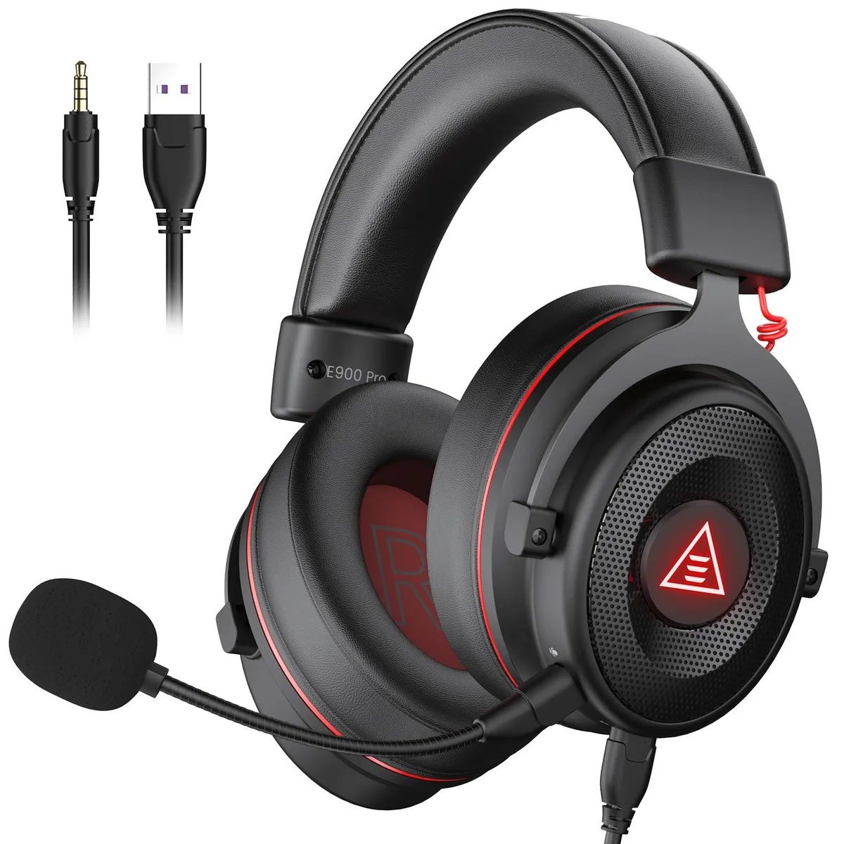  EKSA E900 Pro Gaming Headset Wired Black-Red 7.1 USB 3.5mm 50mm 80 ohm 1.05 lb — product photo
