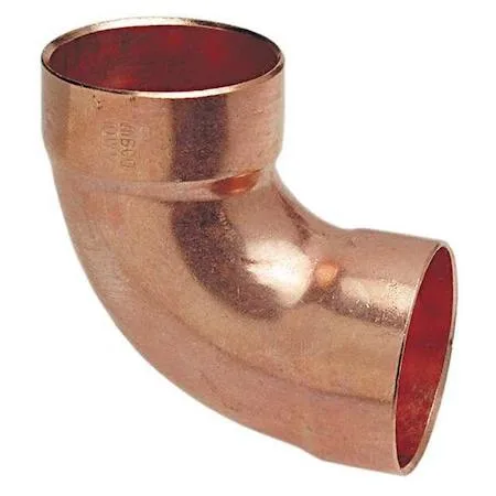 Copper DWV 90-degree elbow, 2-inch sweat fitting, shiny metallic finish