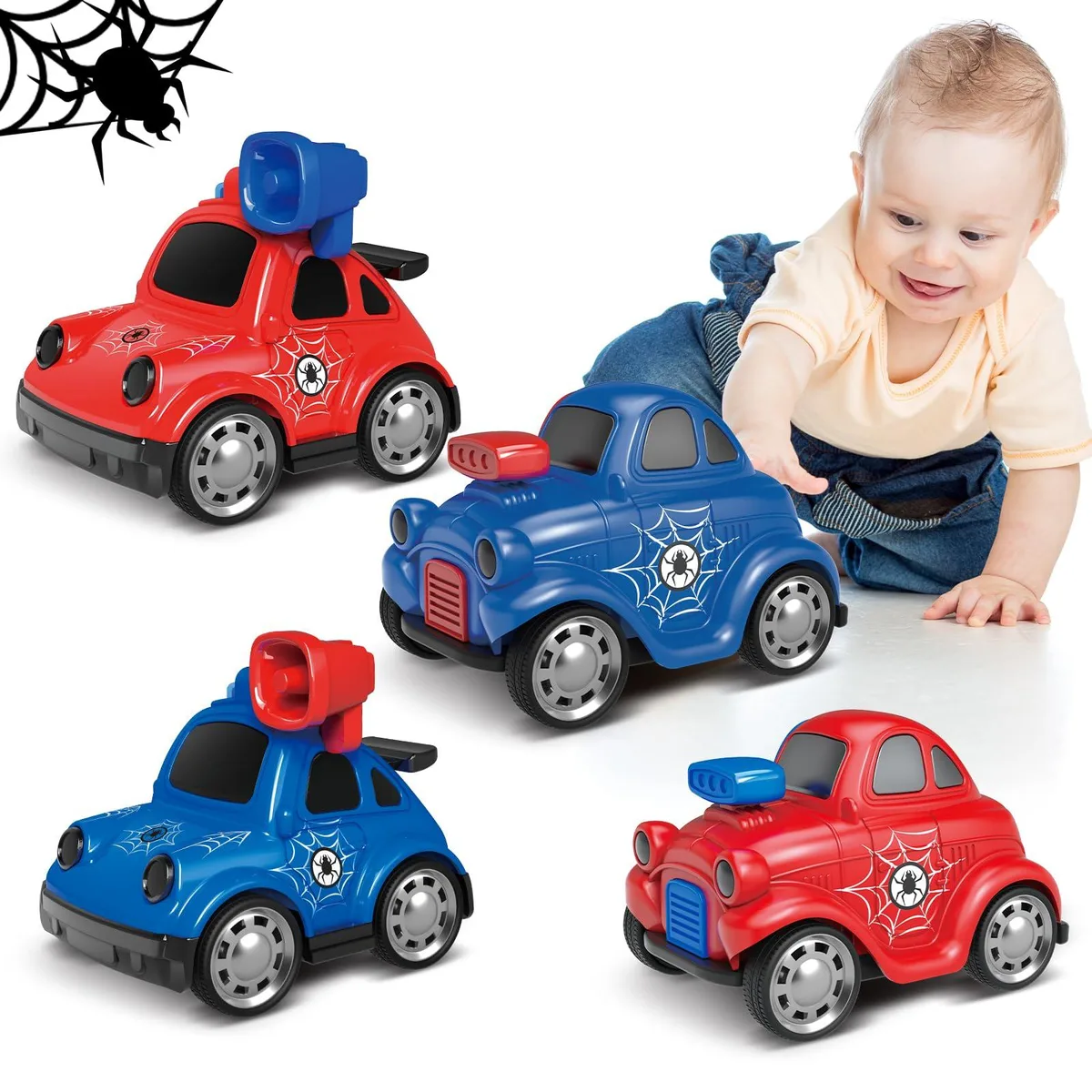 YEHOSHUN Push and Go Inertia Car Spider Pattern 4 Pieces — product photo