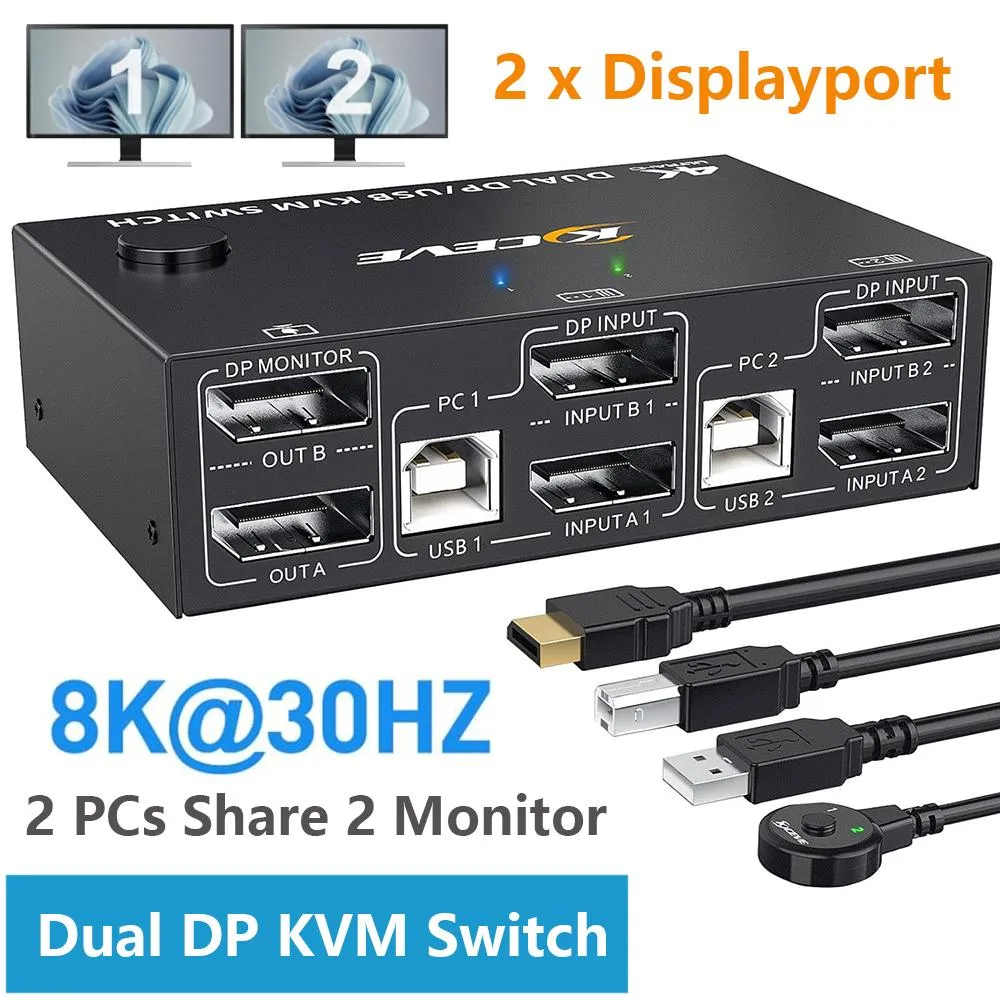 IHDAPP IHDAPP Dual Monitor DisplayPort KVM Switch 8K@30Hz 4K@144Hz 2-Port — product photo