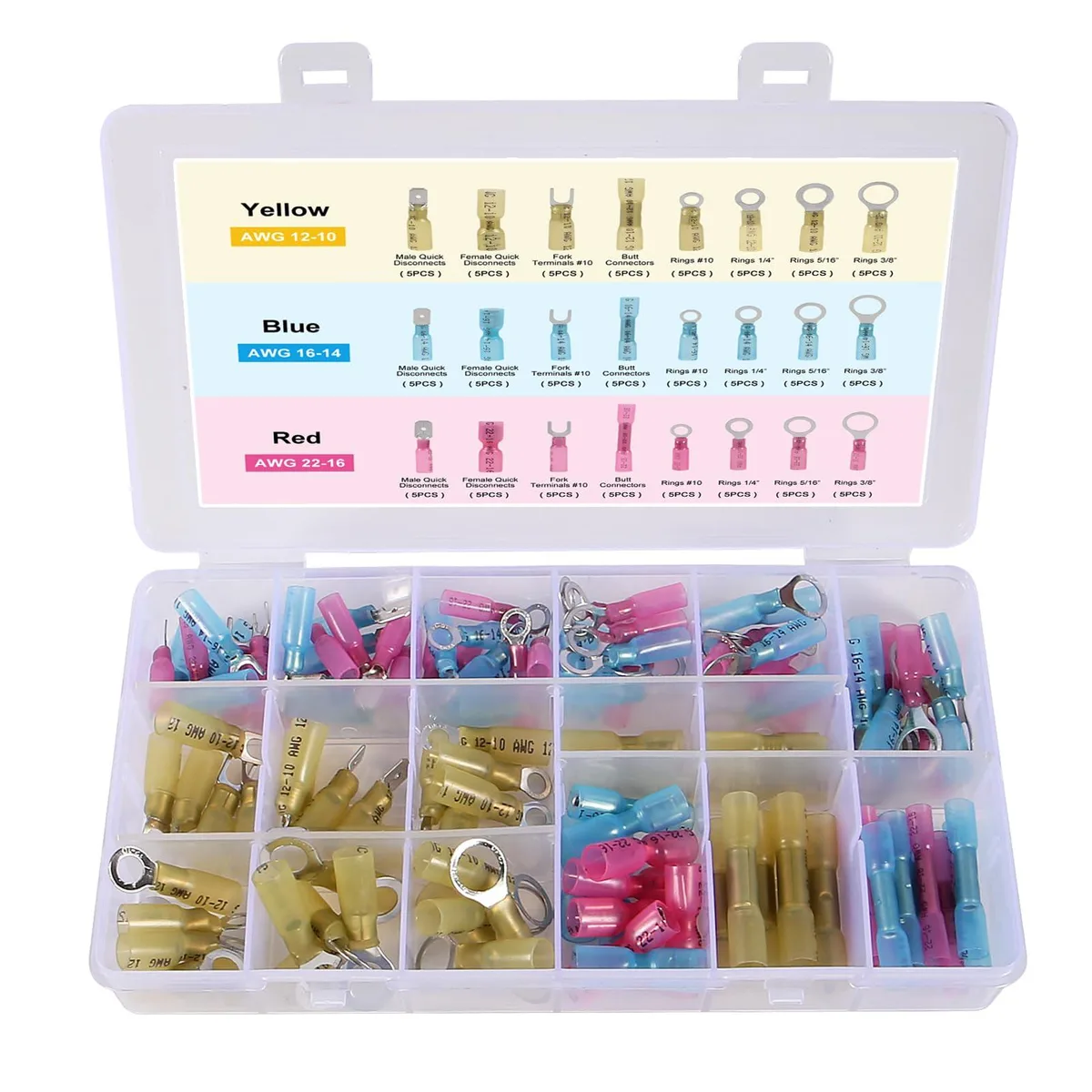  120Pcs Heat Shrink Butt Connectors Kit Waterproof Automotive Marine Wire Cap Connectors — product photo