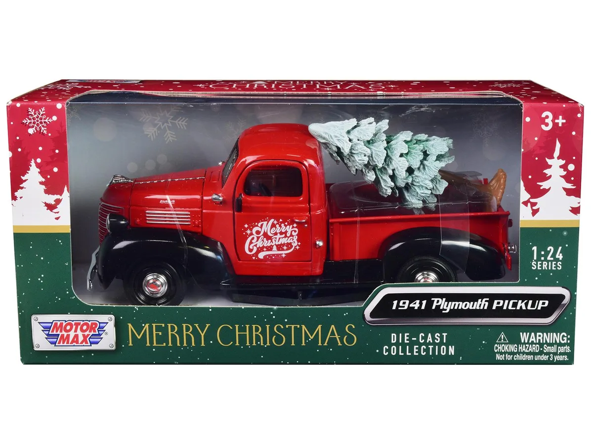 MOTORMAX MOTORMAX 1941 Plymouth Pickup Truck Red Black Merry Christmas 1/24 Die Cast — product photo