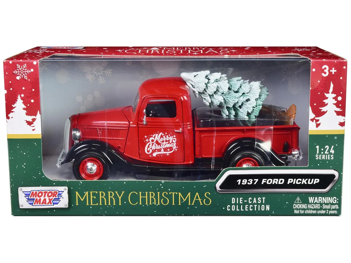MOTORMAX MOTORMAX 1937 Ford Pickup Truck Red Black Merry Christmas 1/24 Die Cast — product photo