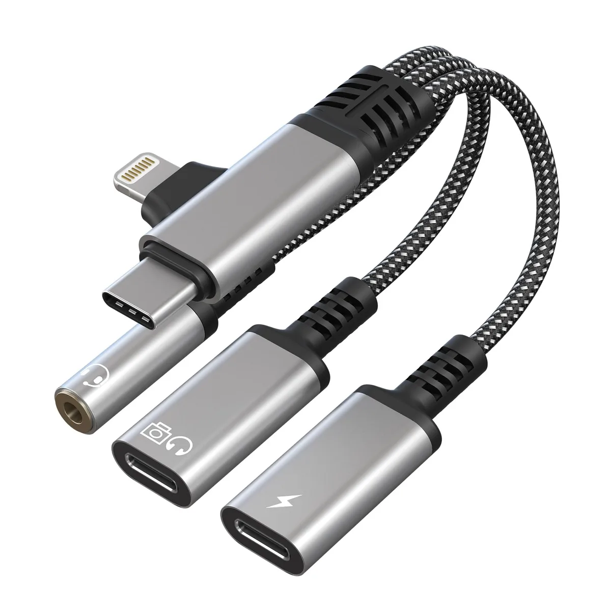  Pubiohs USB-C Splitter 1 in 3 Out 3.5mm Audio + Charging + Data .45ft — product photo