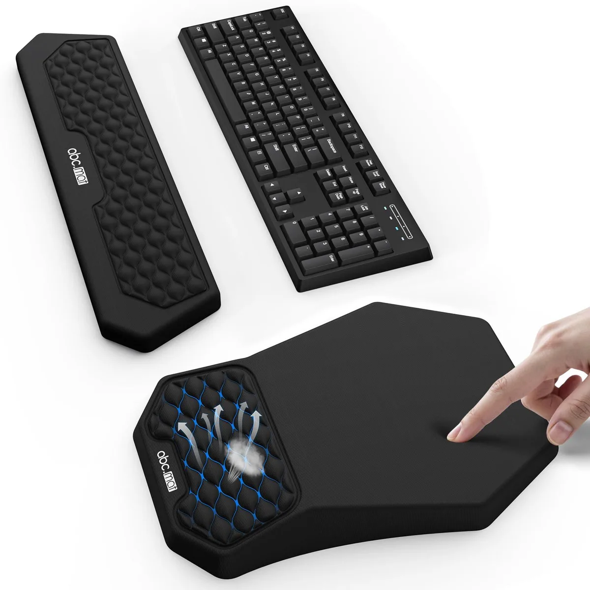  abc.mat WR005006 Ergonomic Mouse Pad &amp; Wrist Rest Set Black 12.6x8.7x1.18in — product photo