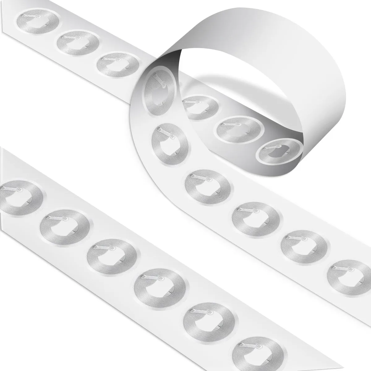 Pack of fifty white round NFC stickers, each 25 mm, on a sheet