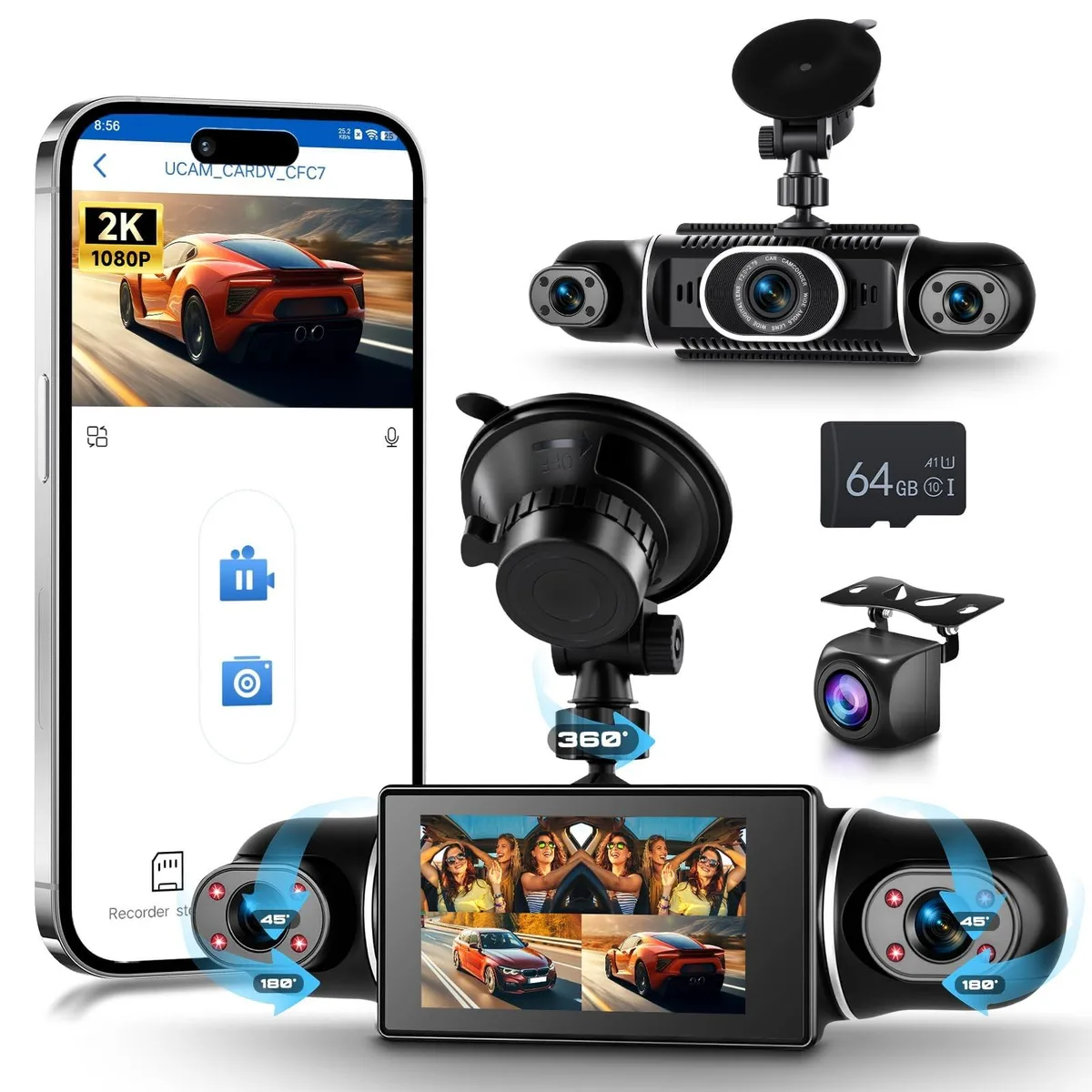 BoYata BoYata 4 Channel 360 Dash Cam 2K 64G TF Card — product photo