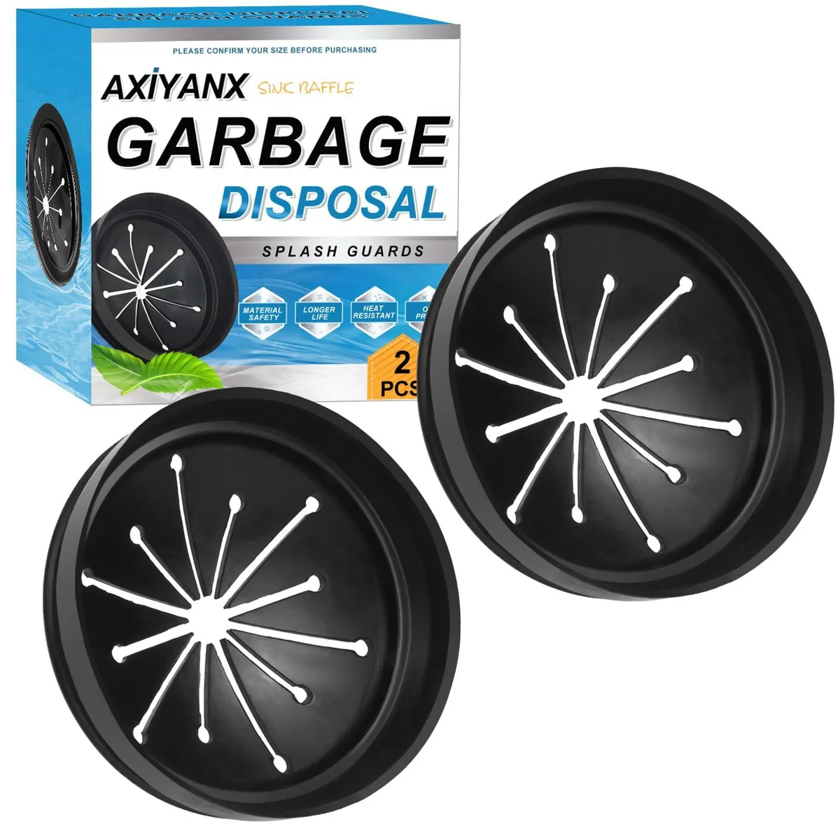 Two black rubber sink splash guards 7.87 cm diameter