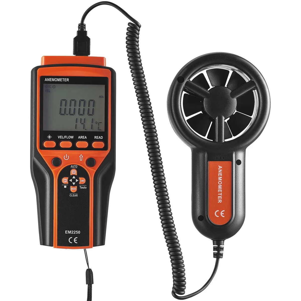 Handheld digital anemometer with detachable vane sensor and LED display