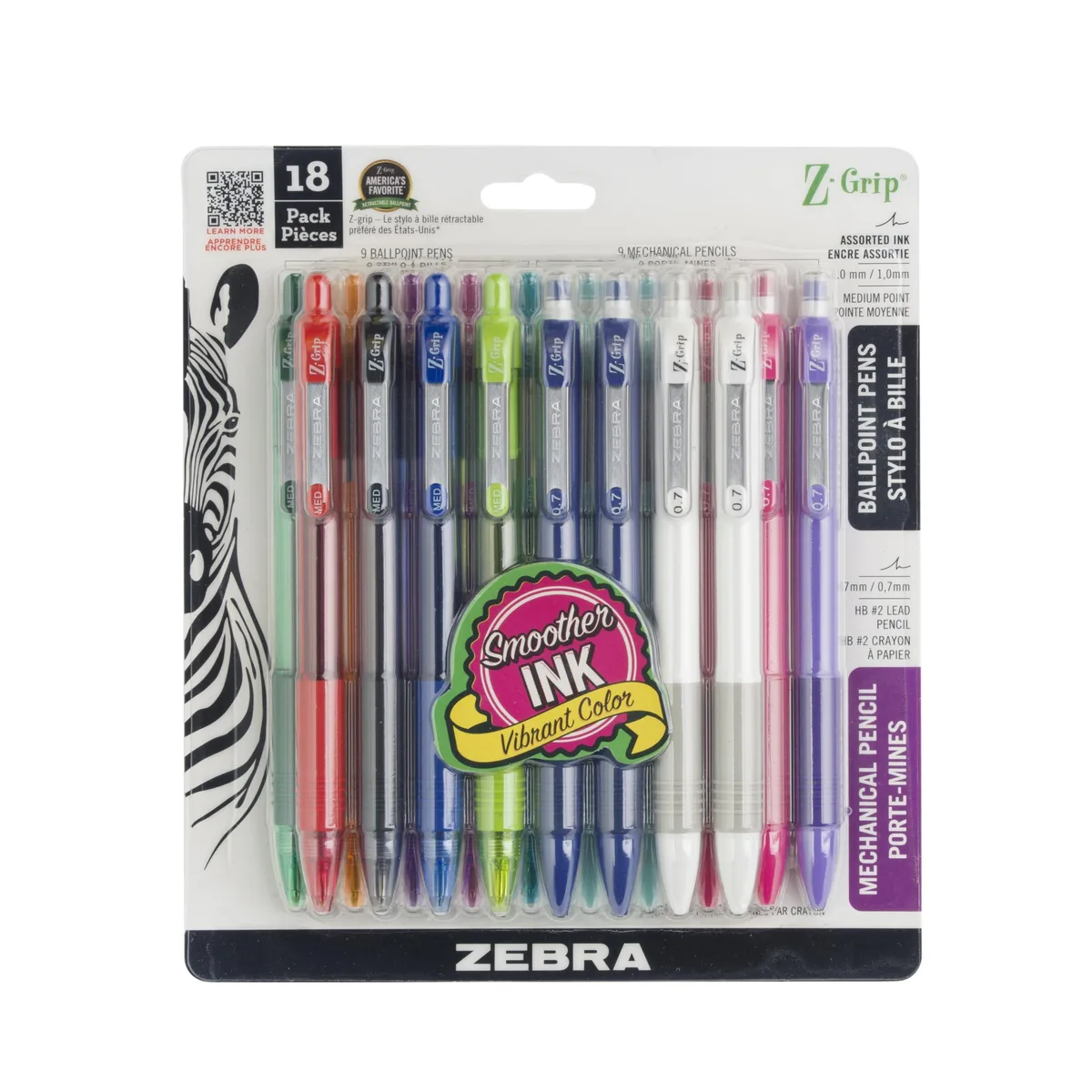 An 18-pack of blue retractable ballpoint pens and mechanical pencils with leather finish