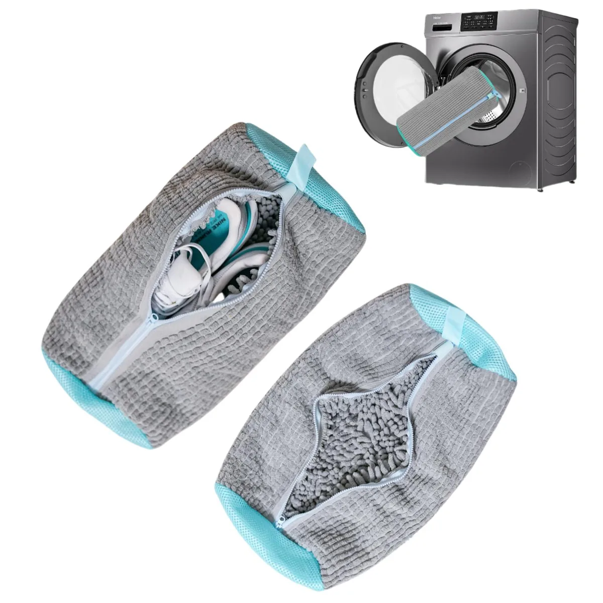  REAL HOME Innovations Shoe Washing Bag Grey 2pcs Microfiber Oval — product photo