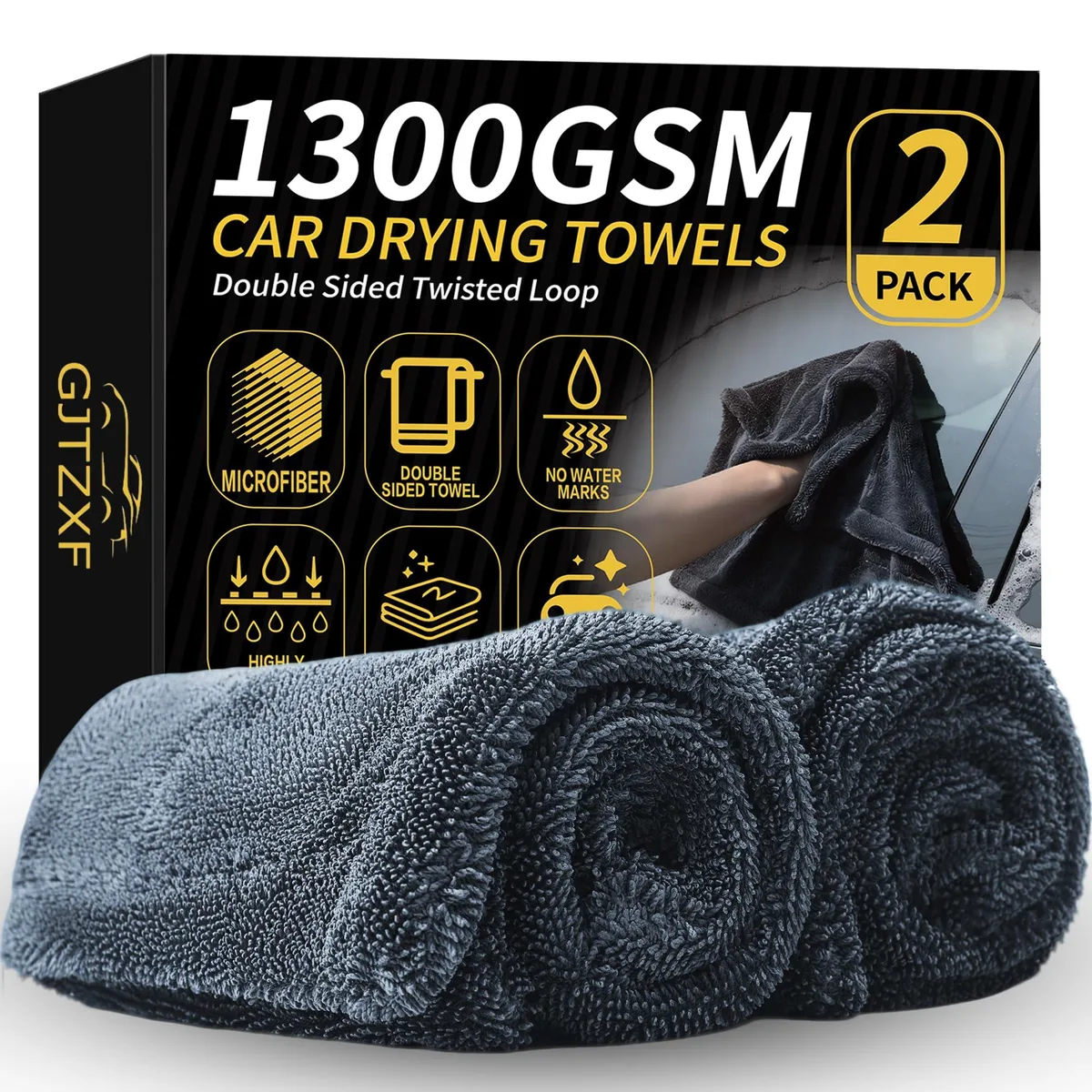 GJTZXF T001 1300 GSM Microfiber Towel 23.62 x 15.75 in 2-Pack Exterior Care — product photo