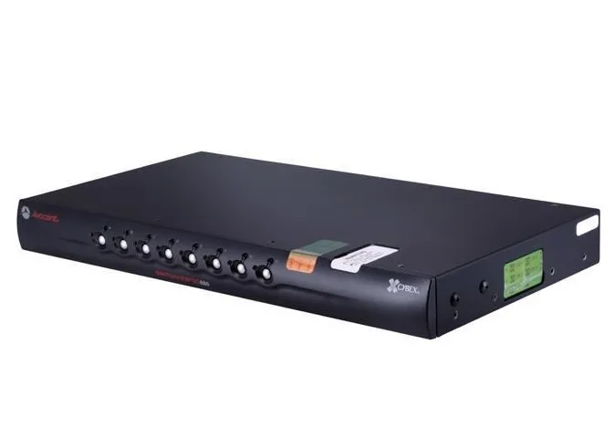 Silver 1U rack unit with front panel port array