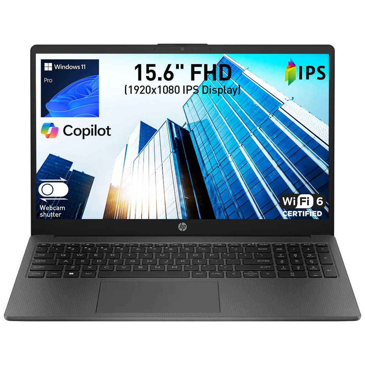 HP HP 255 G10 laptop AMD Ryzen 3 7330U 8GB RAM 256GB SSD 15.6" FHD Windows 11 Pro Dark Ash Silver — product photo