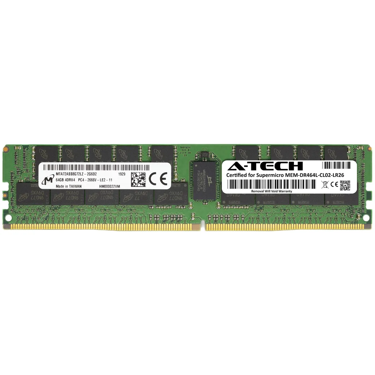 A-Tech A-Tech 64GB DDR4 2666MHz ECC LRDIMM 4Rx4 Supermicro Certified — product photo