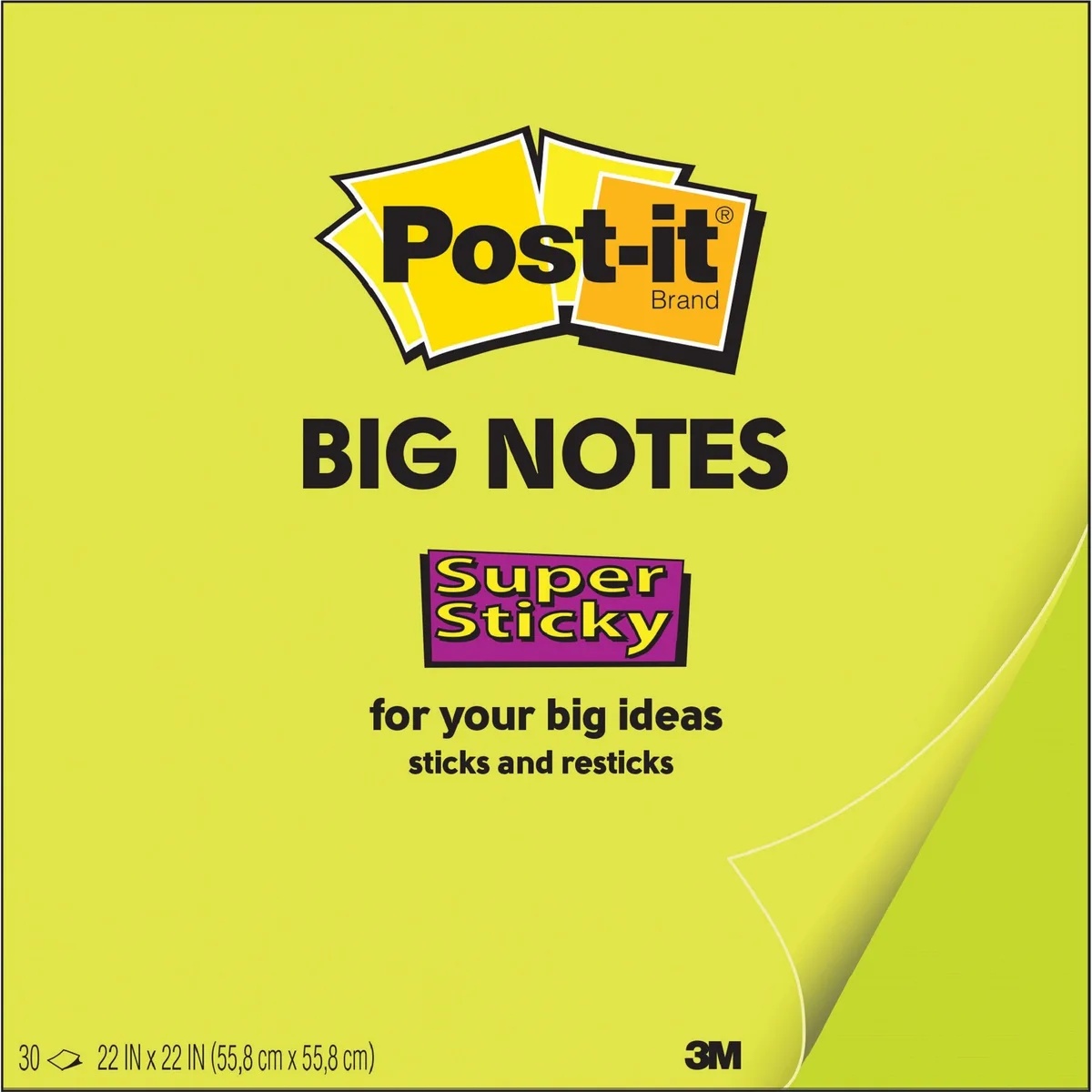 3M 3M BN11G Super Sticky Big Note 11 in x 11 in Neon Green 1 pad 30 sheets — product photo