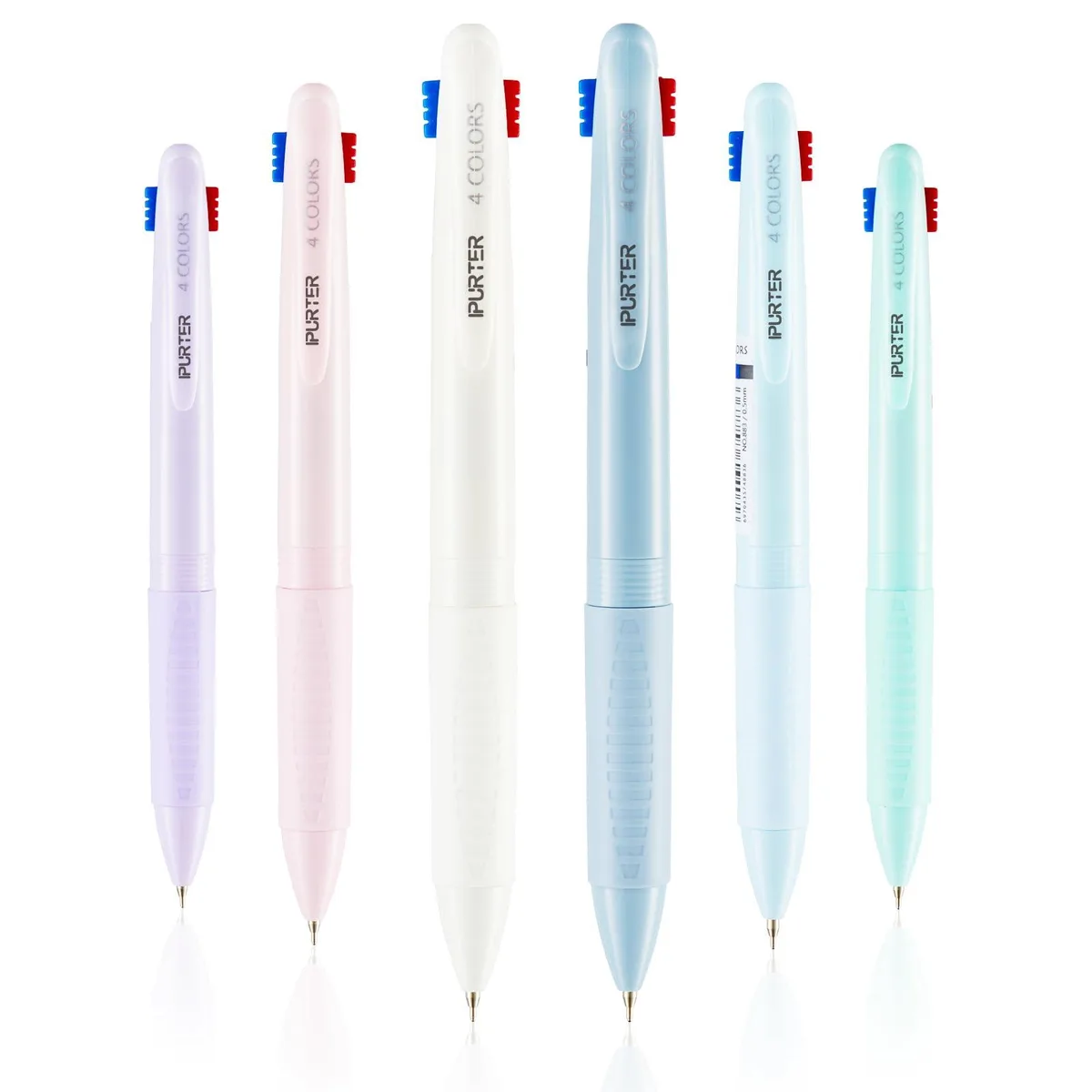 Six pastel gradient multi-colour pens with clips