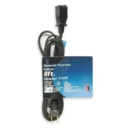 Black flat rubber indoor extension cord 8 ft 16 AWG 1 outlet NEMA 1-15R