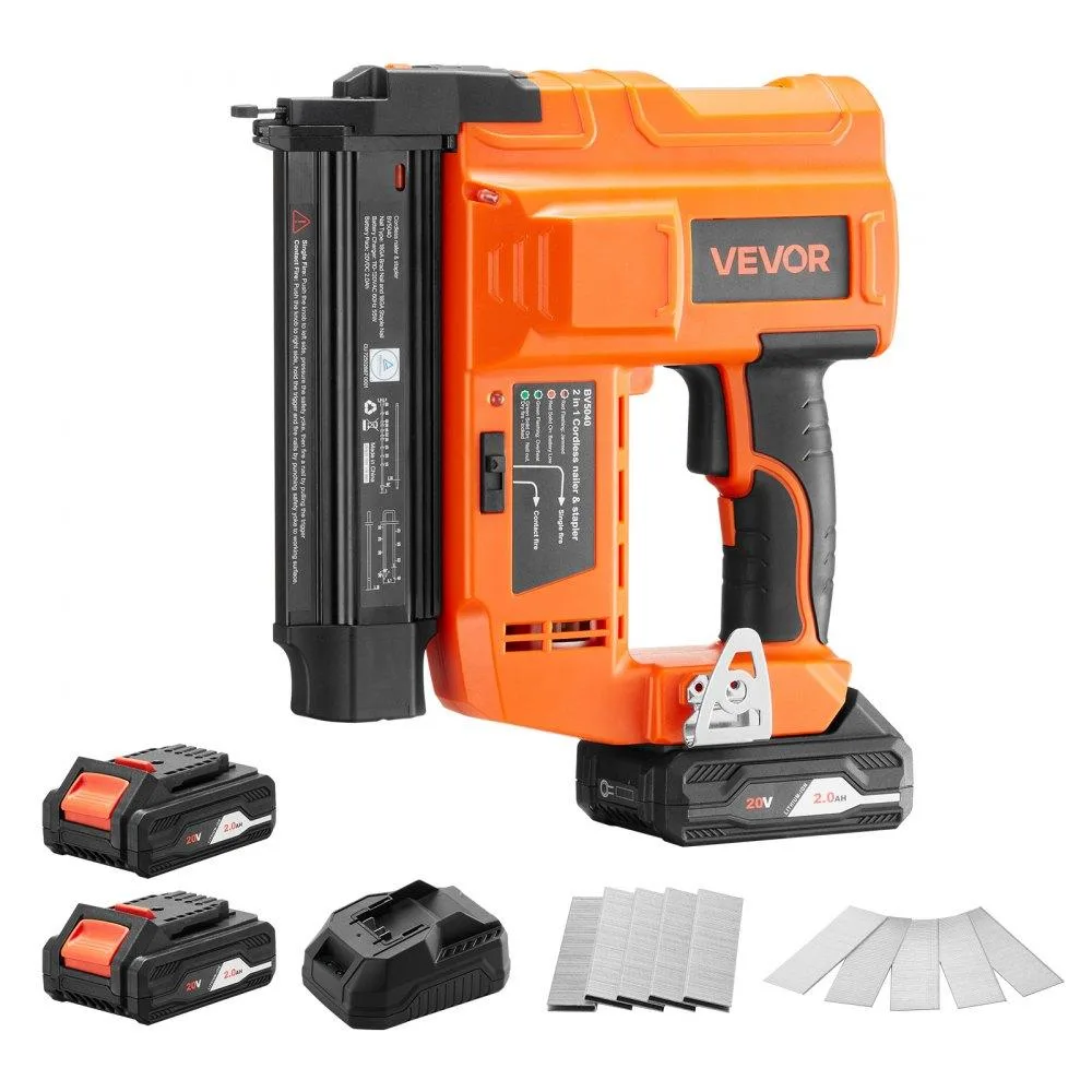 VEVOR VEVOR 2-in-1 Cordless Brad Nailer 18 Gauge 20V 2x 2.0Ah Batteries 500 Nails 500 Staples — product photo
