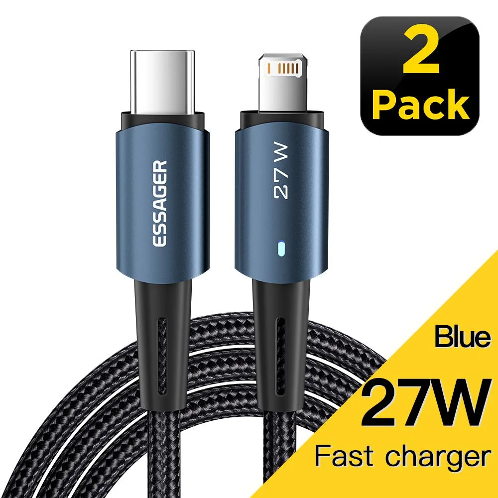 LUOM LUOM Essager CGI27W 3A PD 27W USB-C to Lightning Cable 6.6ft 2-pack Blue — product photo