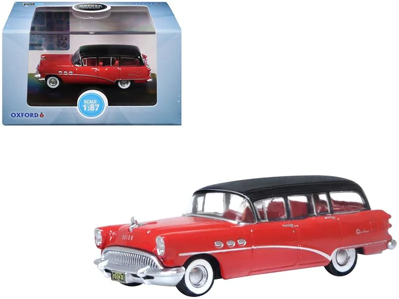 Oxford Diecast Oxford Diecast 1954 Buick Century Estate Wagon Matador Red &amp; Carlsbad Black 1/87 Scale Hobby Collectible — product photo