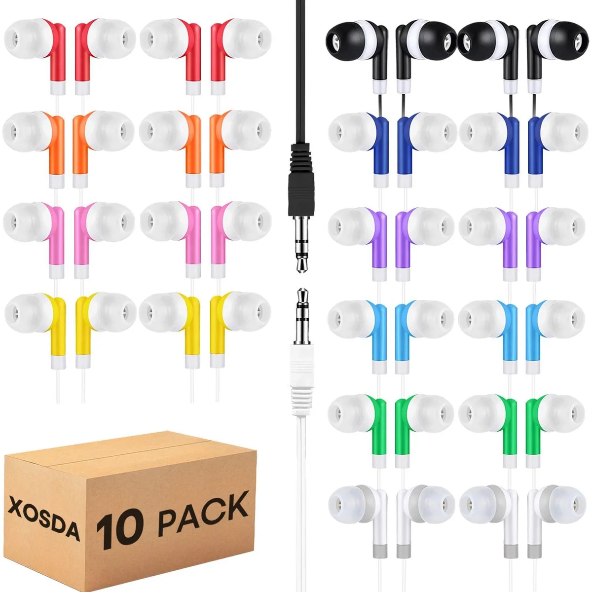 No Sew No Sew XPG101 Wired Earbuds 10 Pack Mixed Colors 3.5mm 32ohm — product photo