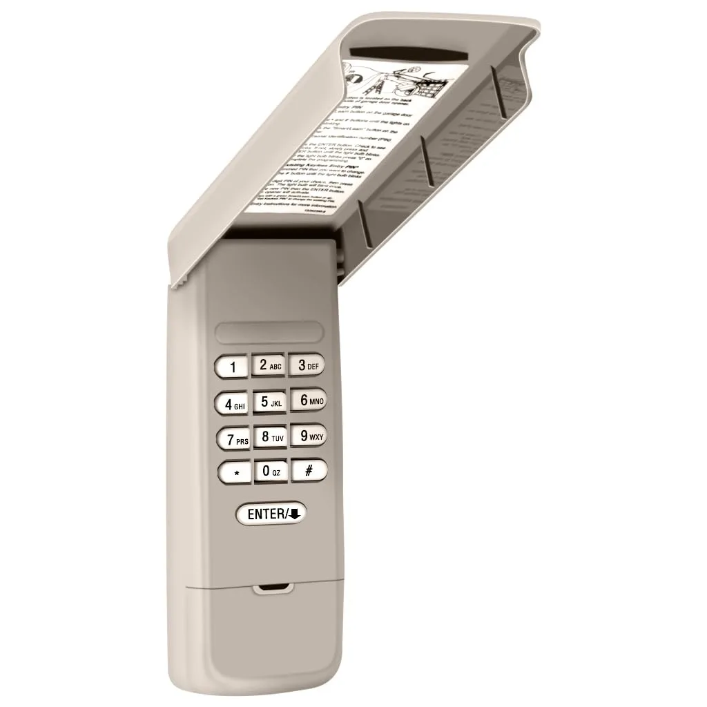 White rectangular wireless keypad with backlit number buttons and a flip-up cover