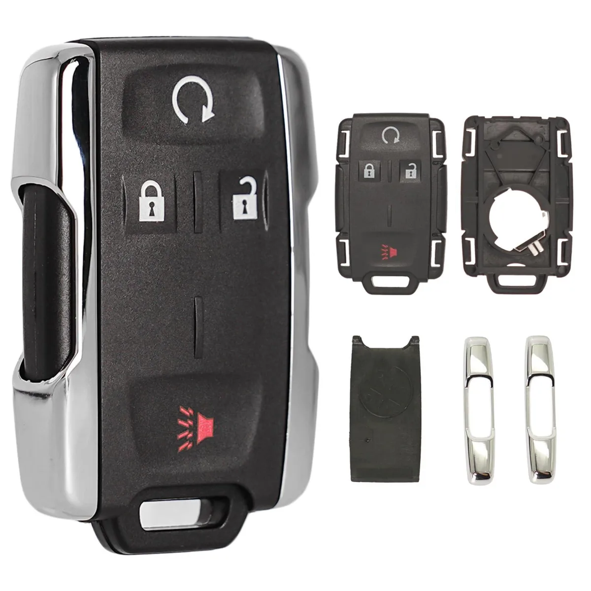 Black plastic key fob shell with four buttons and metal key blade slot